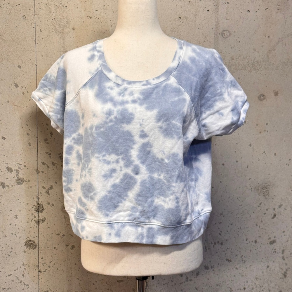 Trixxi Tie Dye Short Sleeve Sweatshirt Womens Large Blue White Casual Boho 562